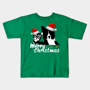 Merry Christmas Pet Lovers with Santa Claus Hat Kids T-Shirt